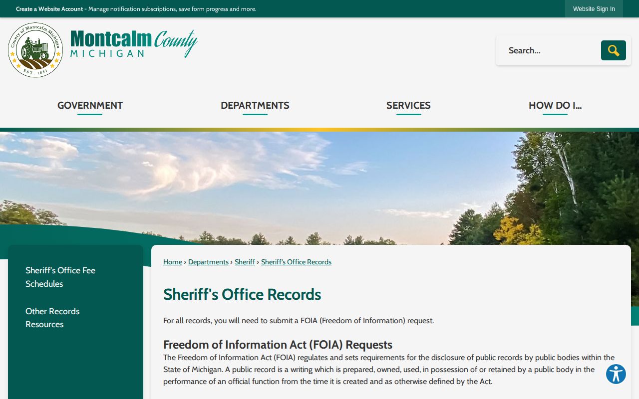 Montcalm County Sheriff FOIA route for three-day release records