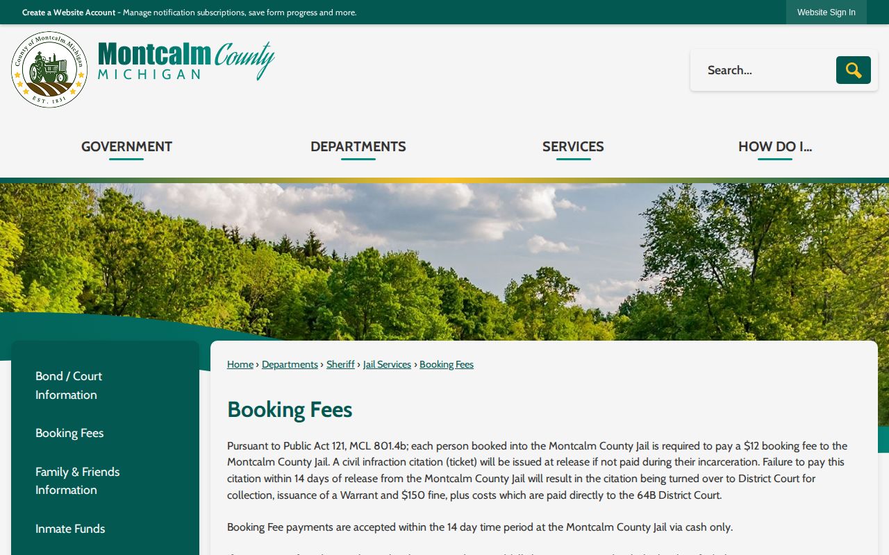 Montcalm County release booking fee and citation information