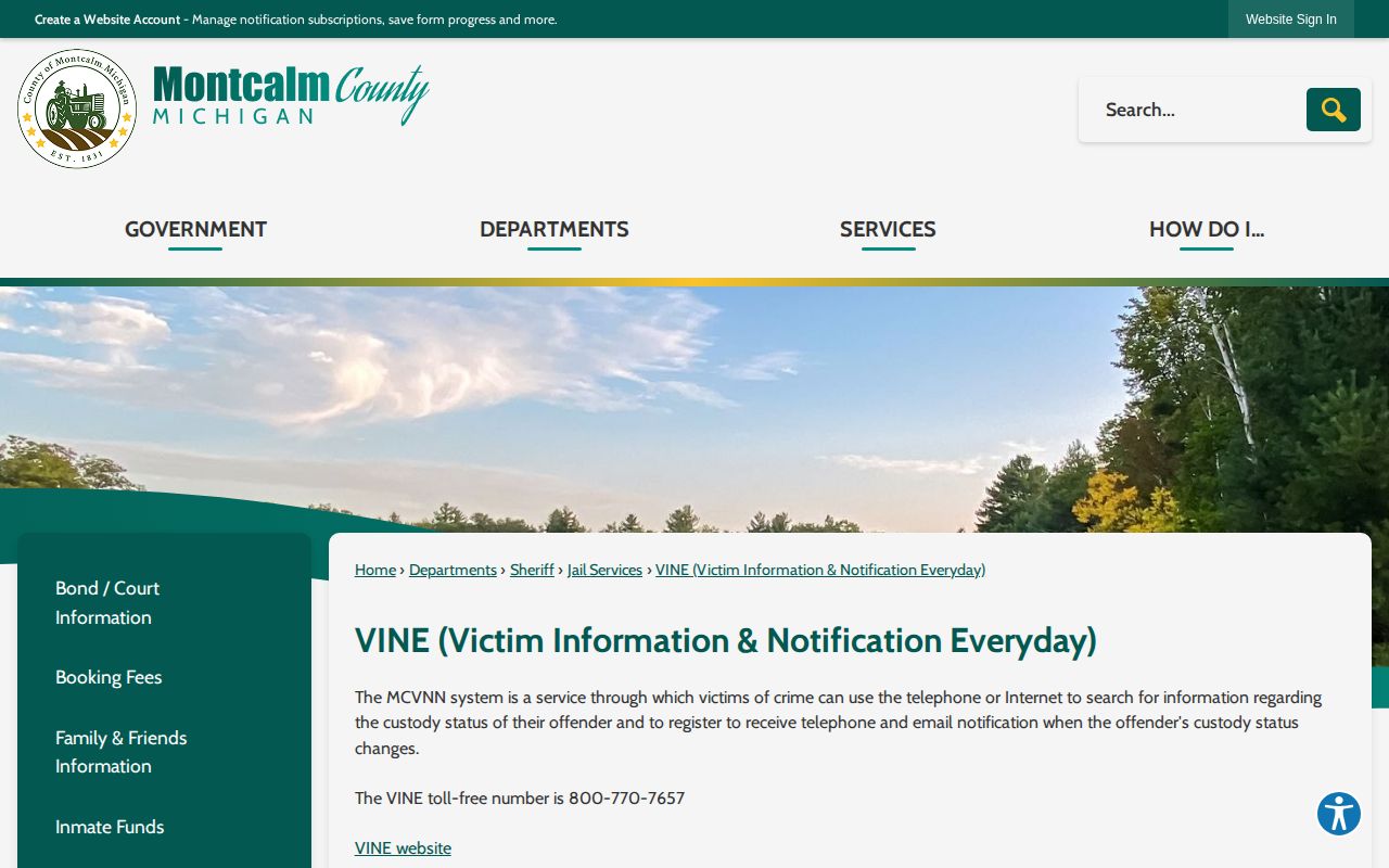 Montcalm County VINE source for same-day release status