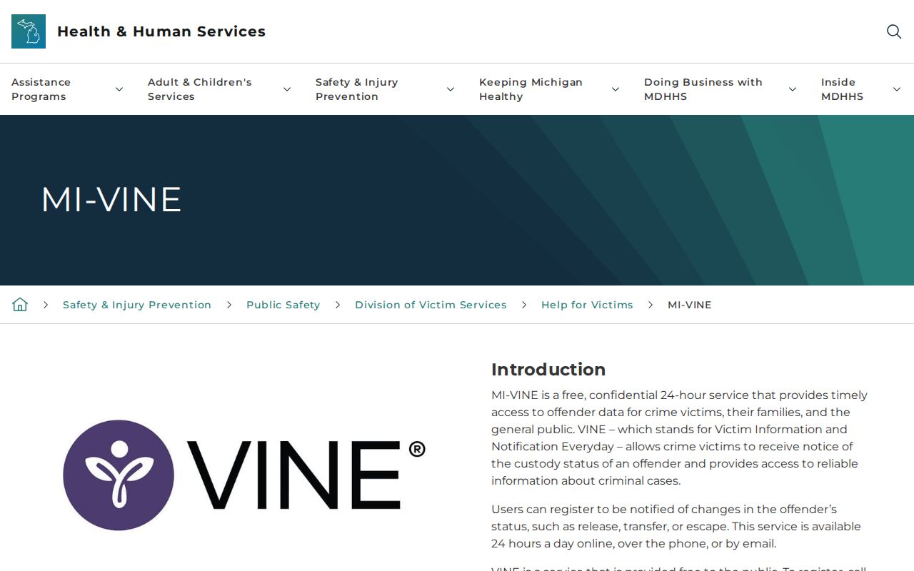 Michigan MI-VINE release notification overview for Montcalm County
